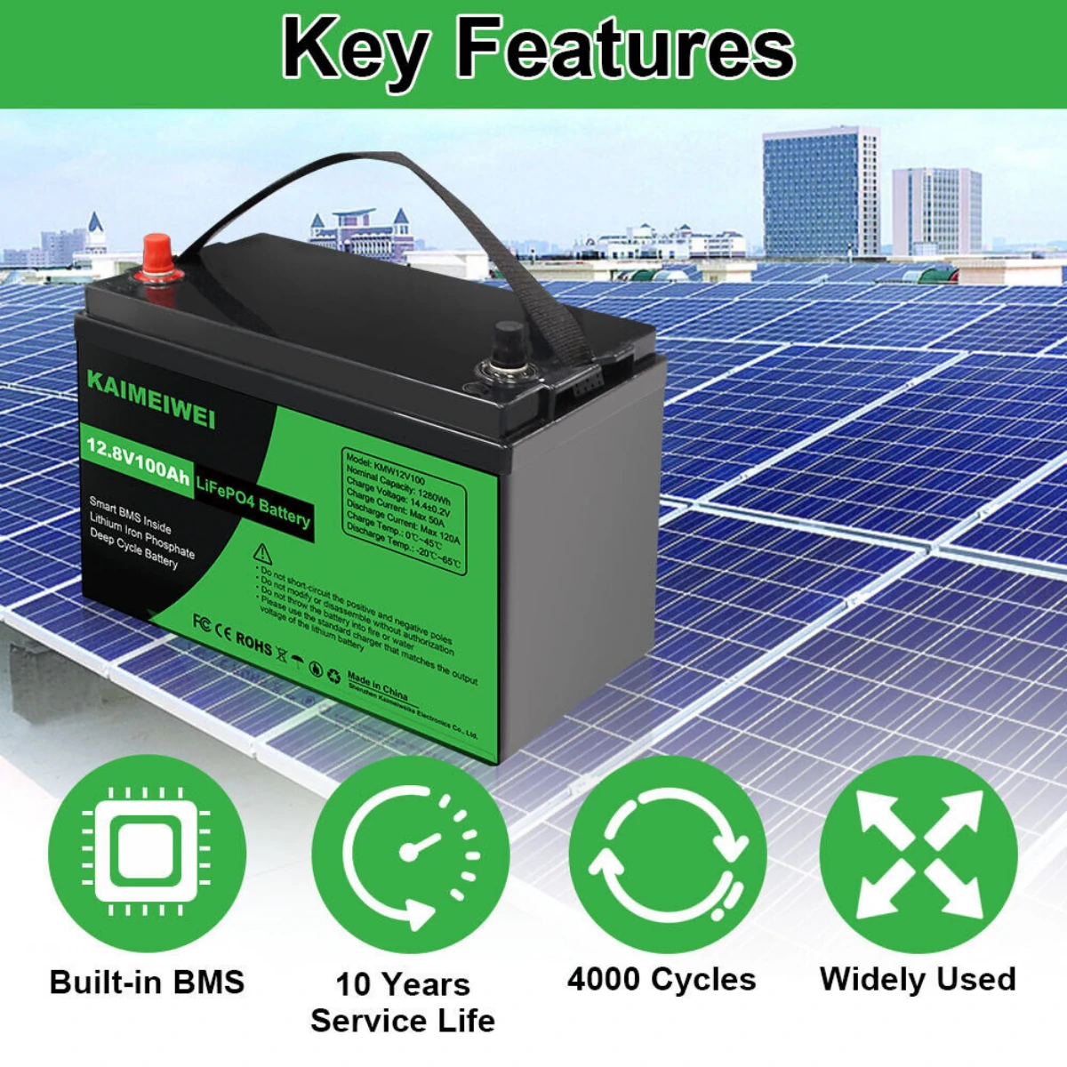 12V 100Ah LiFePO4 Battery 1280Wh lithium batteries 12v 100A BMS,over 7000+  Rechargeable Cycles, Support in 4S/8P, for RV,Camper, Solar, Home Energy